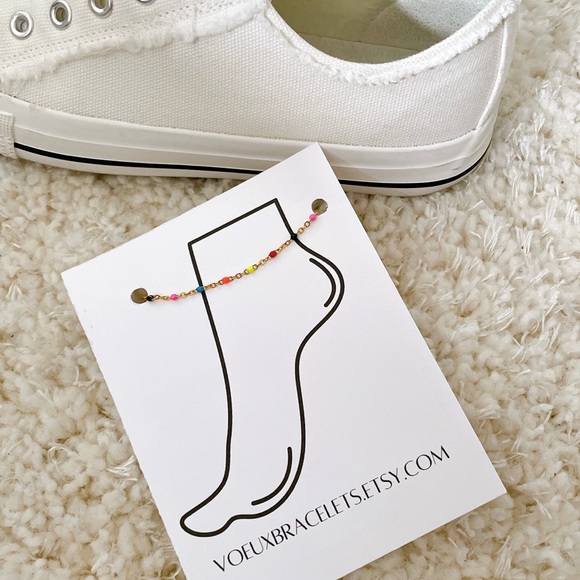 Gold Chain Anklet with colorful beads - Picture 5 of 5